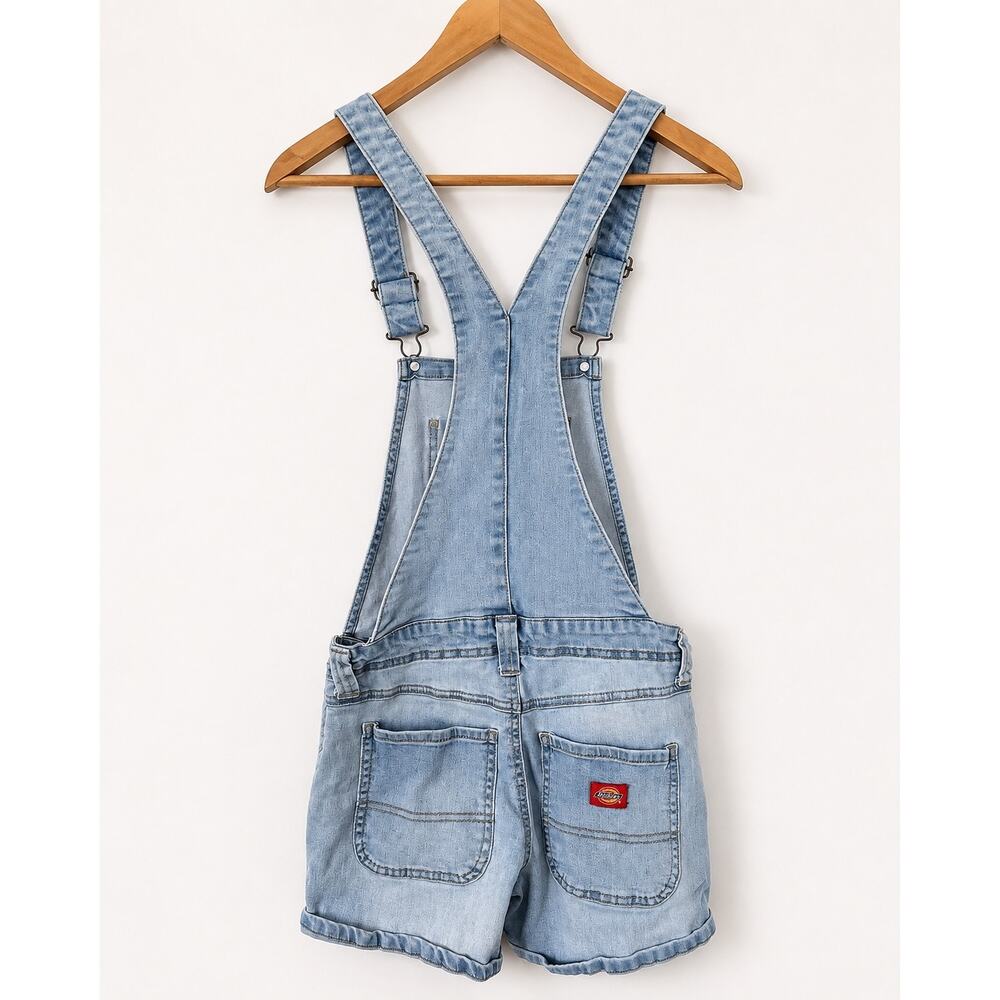 Dickies Womens XS Denim Short Overalls Light Wash Bib Overall Shorts Y2K Cowgirl - Picture 2 of 3